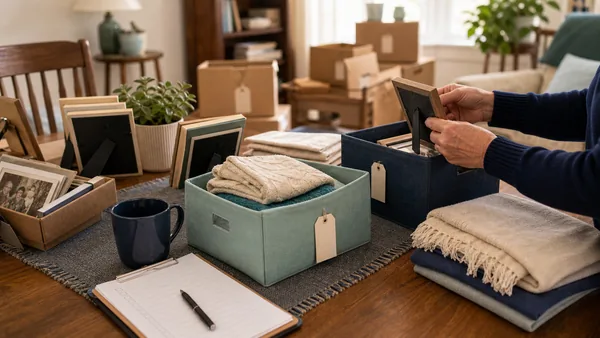 An overfilled room being documented for belongings decisions
