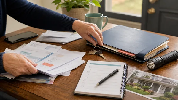 Bills, keys, and calculator showing property carrying costs